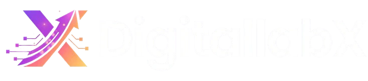 DigitallabX logo with stylized gradient “X” arrow symbol representing digital growth and innovation
